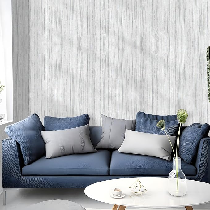 Beige Grey Grasscloth Peel and Stick Wallpaper 15.74" x 196.85" Boho Grass