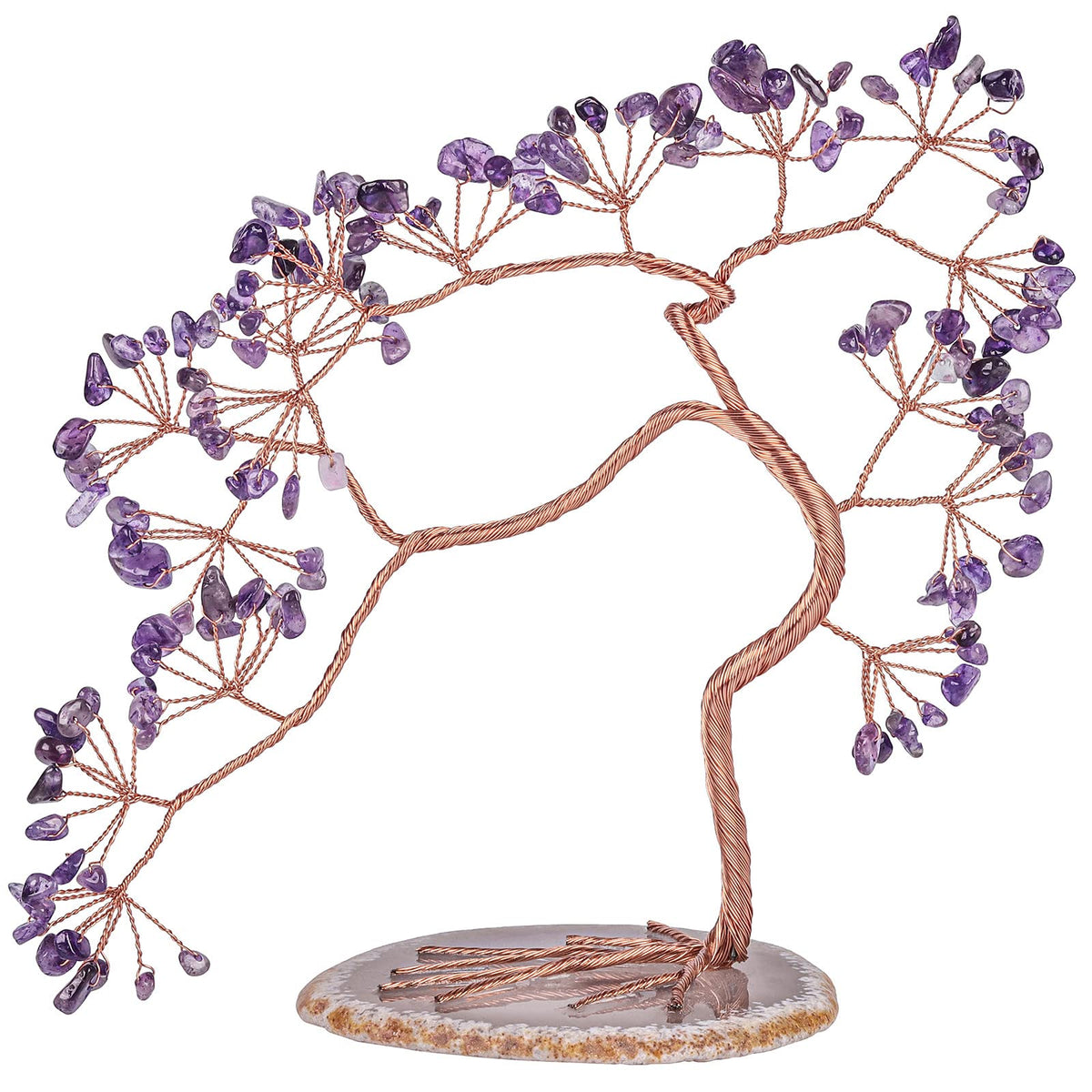 TUMBEELLUWA Crystal Money Bonsai Tree with Agate Slice Base for Wealth, Energy Tumbled Stones Fengshui Tree for Home Office Table Decoration, Amethyst