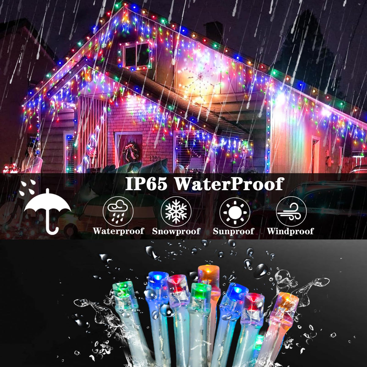 Aolupal Upgraded 640LED Solar Christmas Icicle Lights Outdoor Waterproof,60+16FT 13 Modes & USB Rechargeable Solar Powered Icicle Light for Roof House Yard Christmas Outdoor Decoration