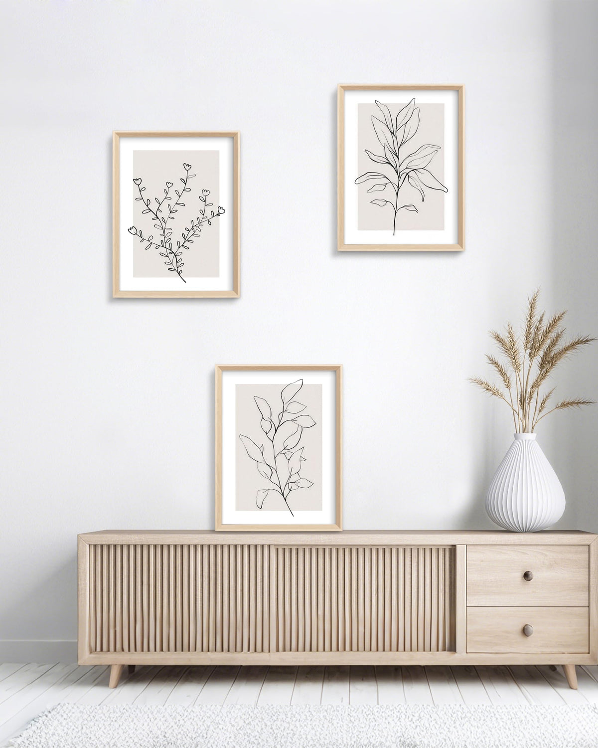 HesenDot 12x16in Botanical High Framed Wall Art Set of 3, Minimalist Line Drawing Plant Canvas Prints, Neutral Modern Nature Wall Decor for Living Room Bedroom Bathroom Office