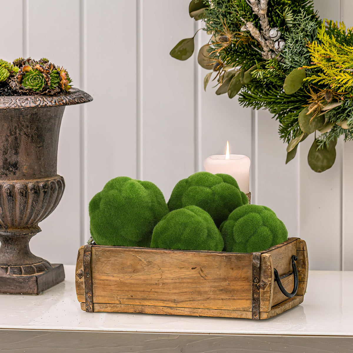 STOBAZA Moss Balls 2 PCS Green Moss Balls Decorative for Bowl Filler, Artificial Greenery Faux Mossy Globes for Forest Core Home Centerpiece Vase Party Wedding Decors - 4" W and 4.7" W
