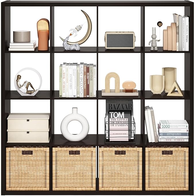Furinno Cubicle Book Shelf, 16-Cube Bookshelf, Extra Thick Frame Reversible