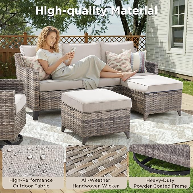 Patio Furniture Set with 42.5" Fire Pit Table-6 Pieces All Weather Wicker