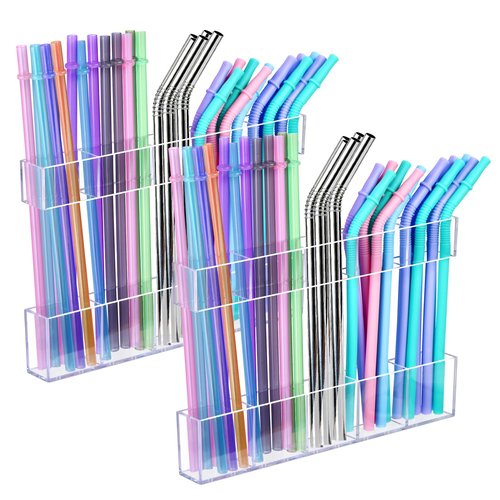 2Pack 9.5" Large Acrylic Straw Holder for Cabinet Door – Kitchen Cabinets Straws Organizer, Reusable Tumbler, Small Kitchens Accessories Storage Container (Transparent)