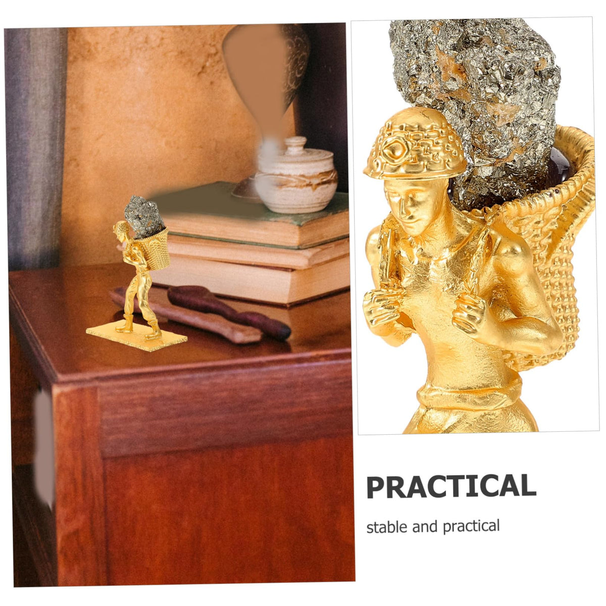IMIKEYA Natural Pyrite Miner Figurine Unique Irregular Stone Ornament for Home and Office Decor Delicate Mineral Statue for Desktop Decoration and Collection