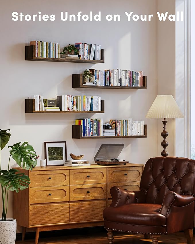 Wall Bookshelf, U Shaped Floating Bookshelf, Hanging Bookshelves