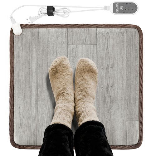 19.7x21.7in Heated Floor Mat - Foot Warmer Under Desk, 110V Electric Heating Pad with 3 Timers & 10 Adjustable Temperatures for Winter Home Office (Gray)