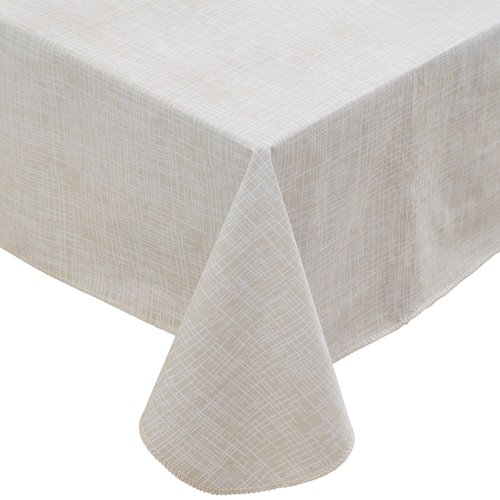 Heavy Duty Vinyl Tablecloth with Flannel Backing Waterproof Oil-Proof Plastic Table Cloth Stain-Resistant Wipeable Rectangle or Square Table Cover for Indoor and Outdoor (Beige Striped,60x84 Inch)