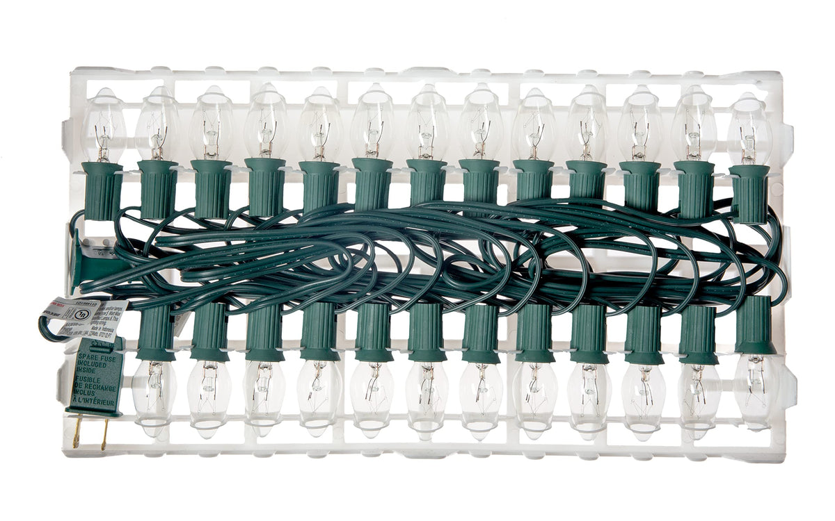 Creative Hobbies 25 Ft Christmas Light String with Clear C7 Incandescent Light Bulbs - Indoor/Outdoor Classic Christmas Holiday Decor Lights