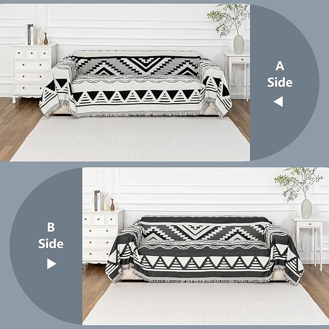 MYSKY HOME Sectional Couch Cover Black Boho Geometric Sofa Covers