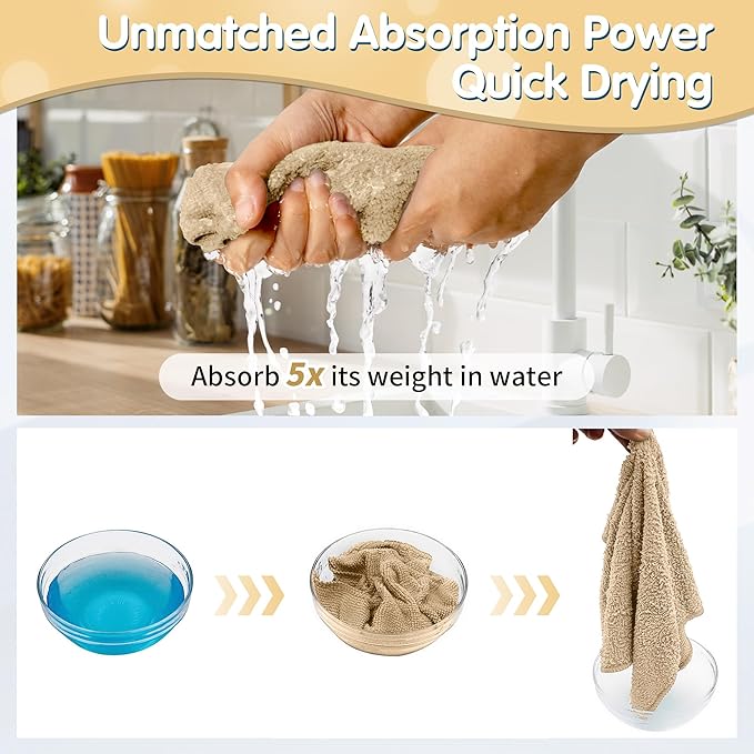 FIXSMITH Beige Microfiber Cleaning Cloth -Pack of 8, Highly Absorbent Cleaning