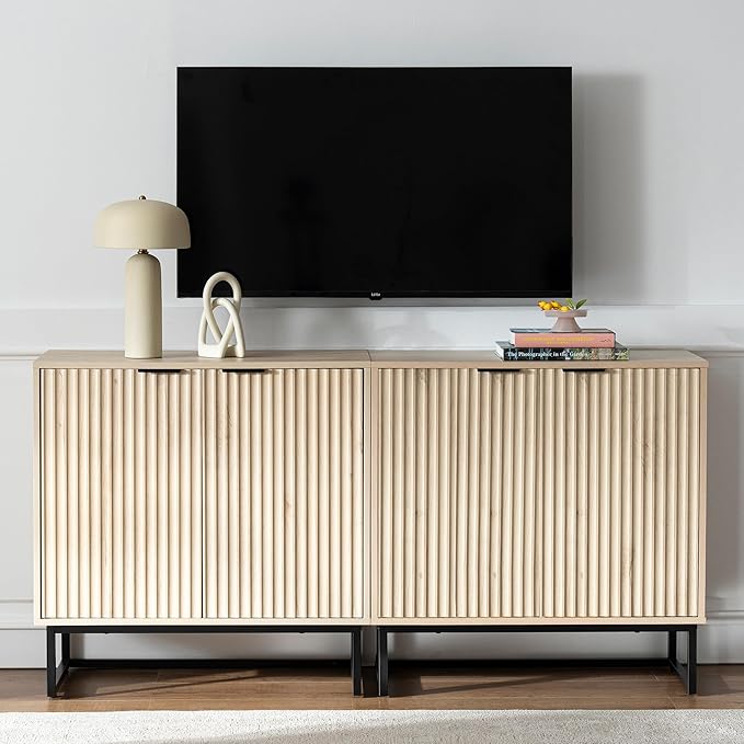 EYYTHUNG Fluted Cabinet with Storage Set of 2, Sideboard Buffet Cabinet with