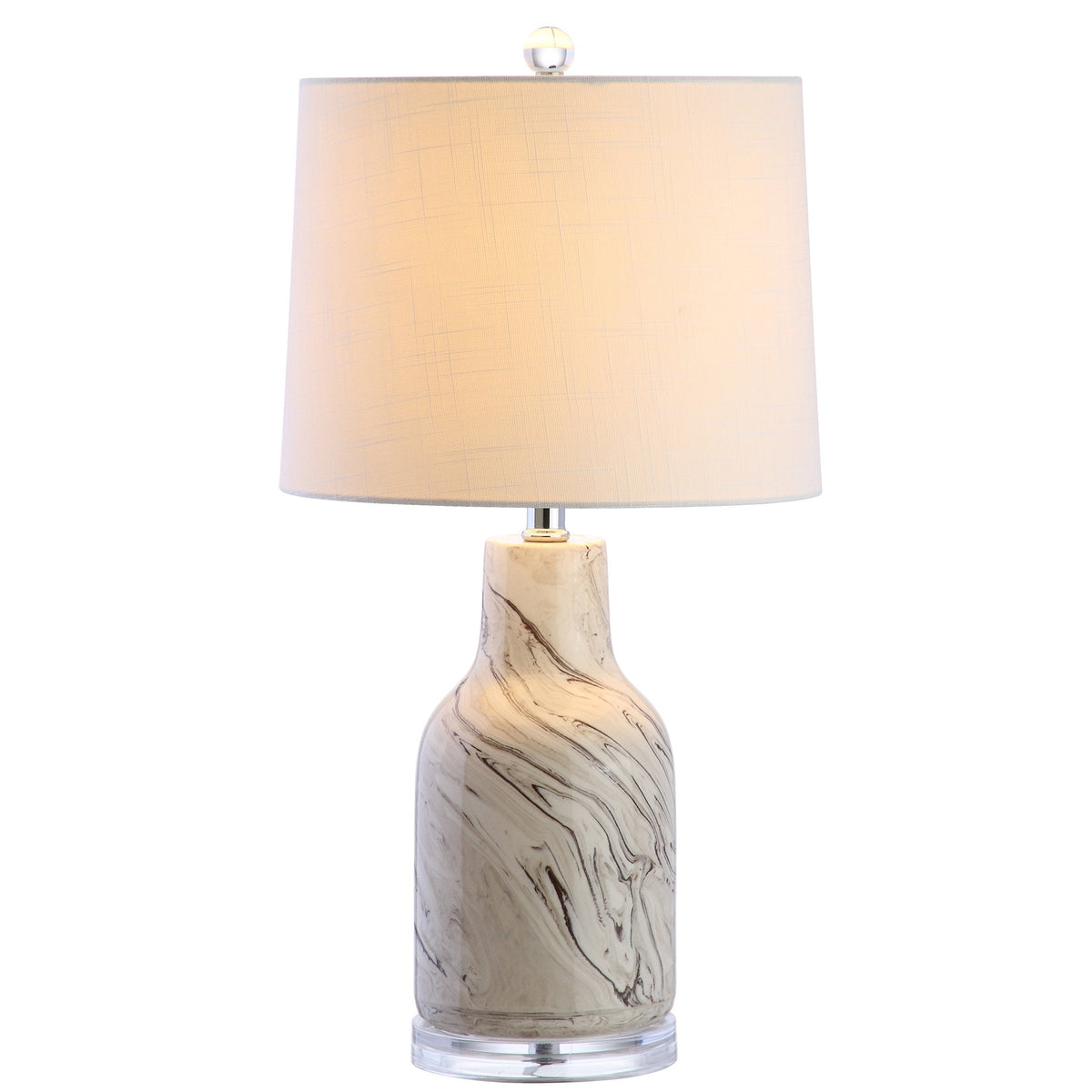 JONATHAN Y 23" Gray and White Marble Ceramic LED Table Lamp, Traditional Hand-Finished Bedside Lamp for Living Room Bedroom, White Linen Shade, LED Bulb Included JYL3004A