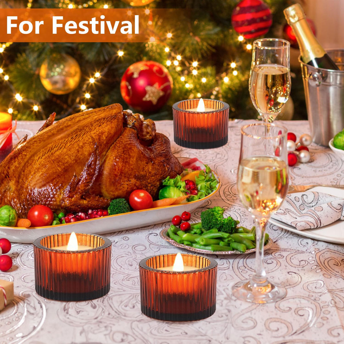 JOYIT Amber Votive Candle Holders Bulk Set of 12, Tealight Candle Holder for Wedding Table Centerpiece, Glass Small Candle Holders for Birthday Party, Valentine's Day, Home Decor (2''X 1.4'')