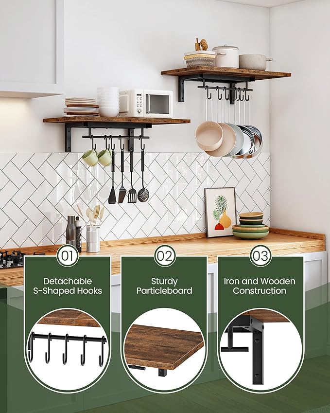 CHOEZON Wall-Mounted Pot Racks, Floating Shelves, Wall Shelves, Vintage Pot