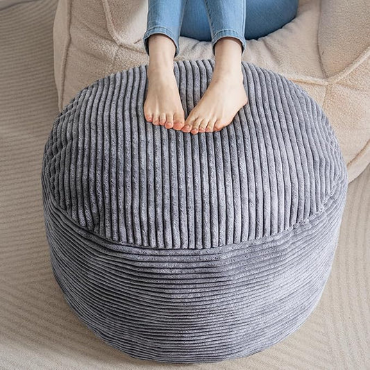 HIGOGOGO Round Stuffed Pouf Ottoman, Corduroy Poufs