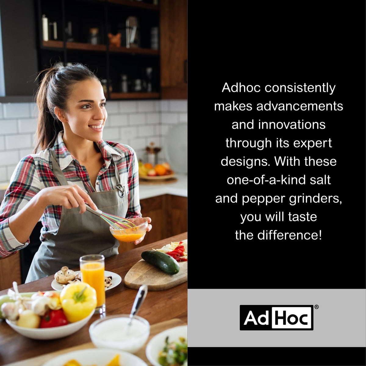 AdHoc Mini Duo Salt and Pepper Mill - Salt & Pepper Grinders with Ultra-Sharp Grinding Mechanisms - Refillable Mills & Spice Shakers with Adjustable Grinding - Stainless Steel/Acrylic