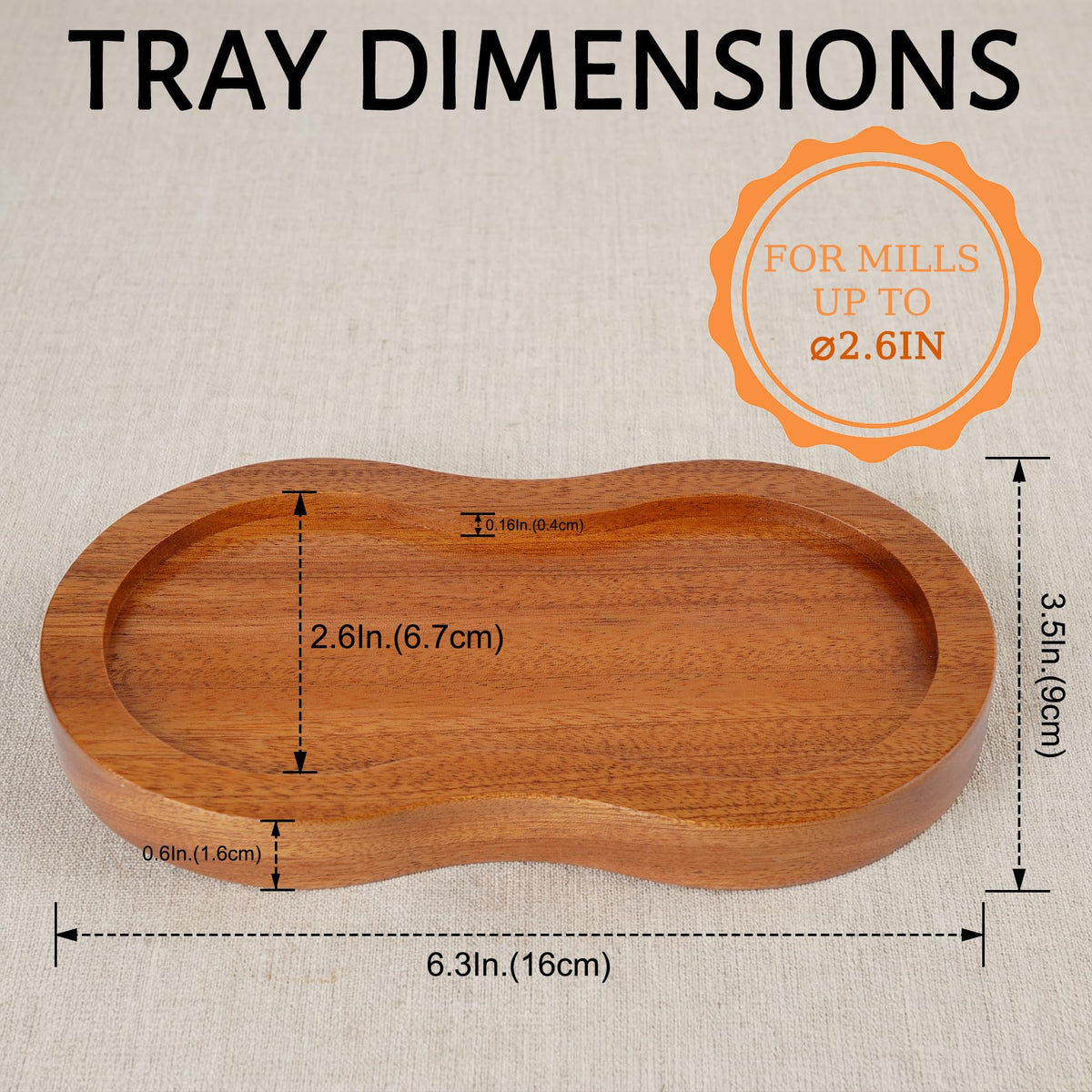 VanlonPro Salt and Pepper Mill Tray, Retro Sapele Wood Tray, Pepper Mill Holder & Rest (Inner Dia 2.6 Inch) fit Many Mills & Shakers, Salt & Pepper Grinder Accessories, Kitchen Storage Holder