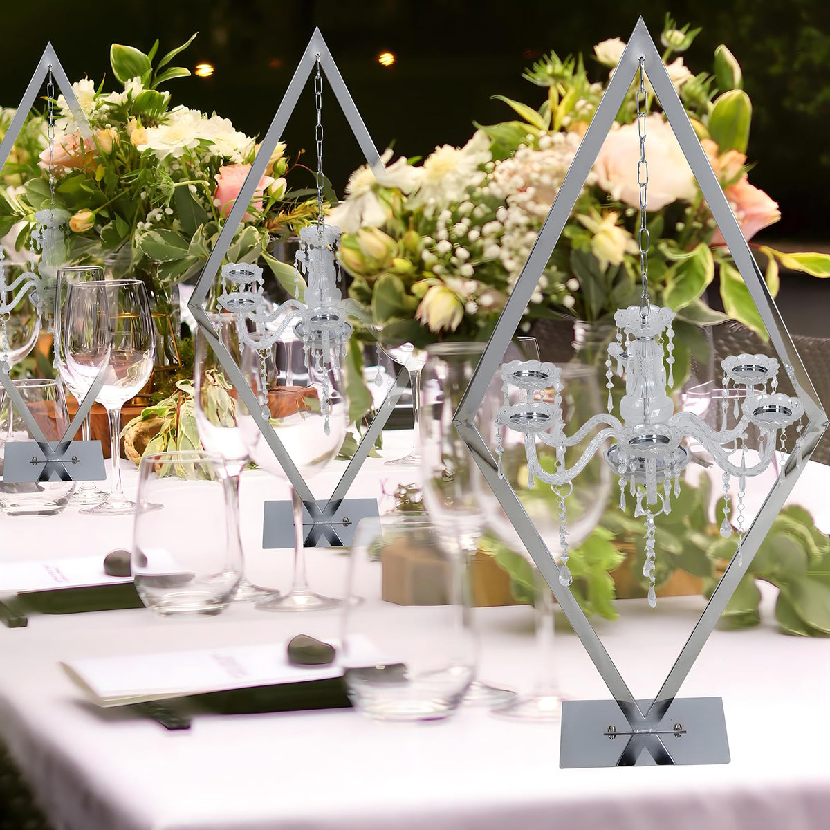 JJMNKMN Metal Creative Diamond Candle Holder European Wedding Romantic Candle Holder Western Food Table Decoration Wedding Props (Sliver, 2PCS)