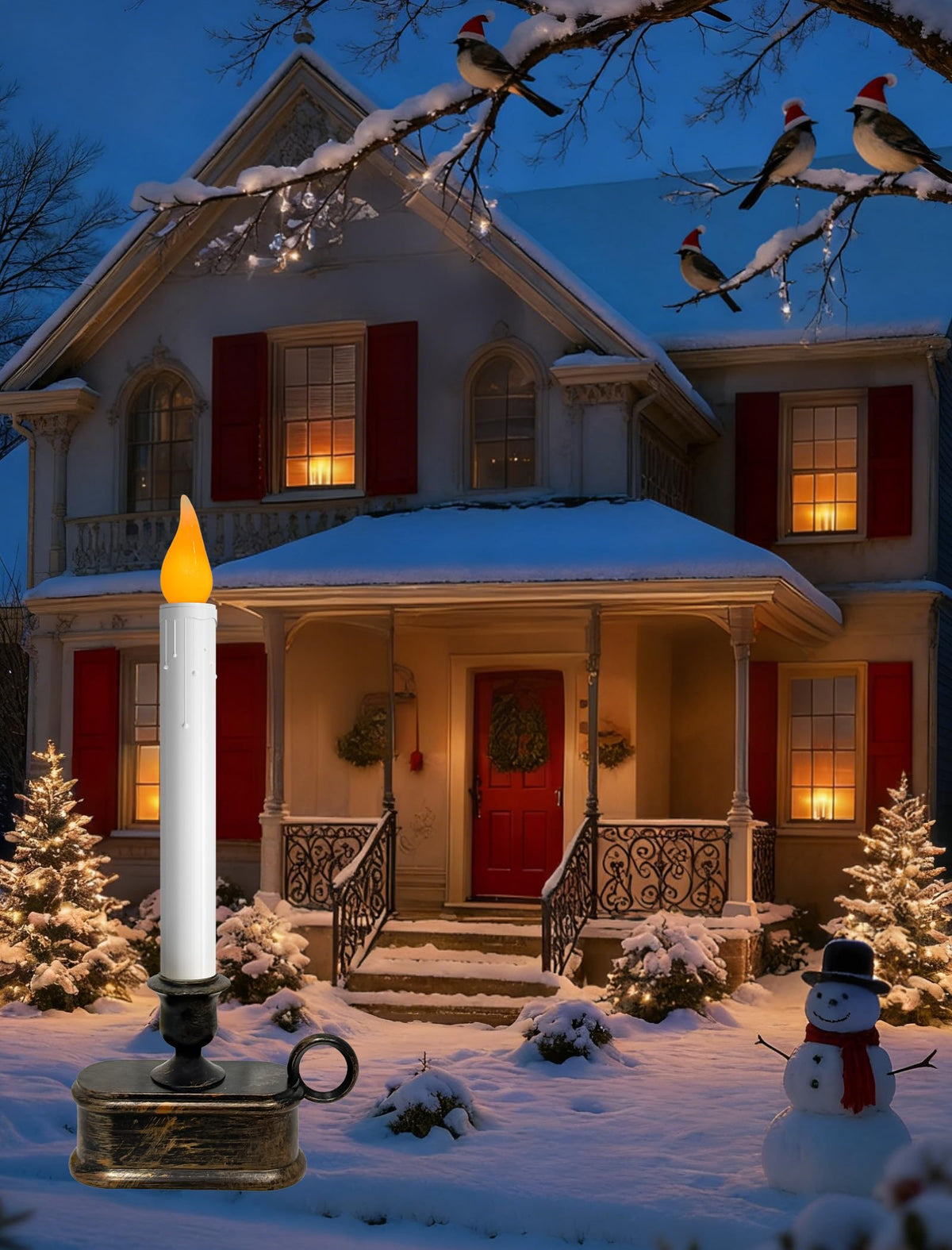4 Pack Christmas LED Candle Lamps with Sensor, 10Inch Battery Operated Window Candles with Flickering Flame for Indoor Bedroom Christmas Decoration with Bronze Plated Holder
