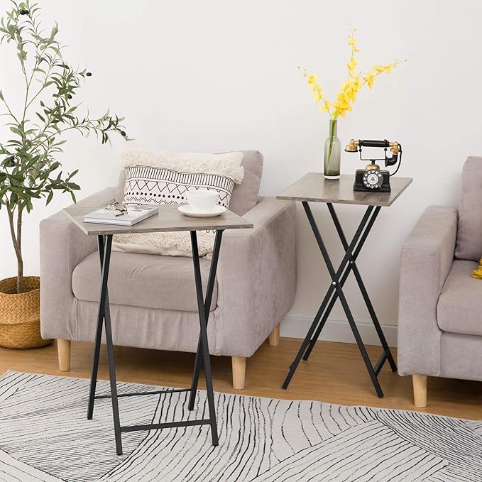 HOOBRO Folding TV Tray Tables, Industrial Snack Tables