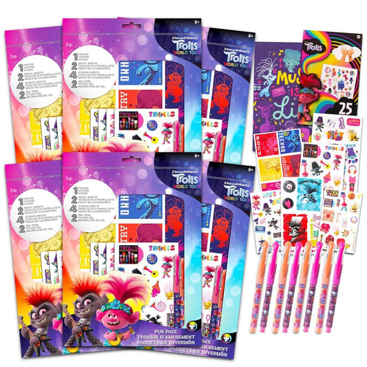 Trolls Party Favors for 6 Guests - Bundle with 6 Trolls Fun Packs with Poster, Stickers, Pens, and Decal | Trolls World Tour Party Supplies for Girls, Kids