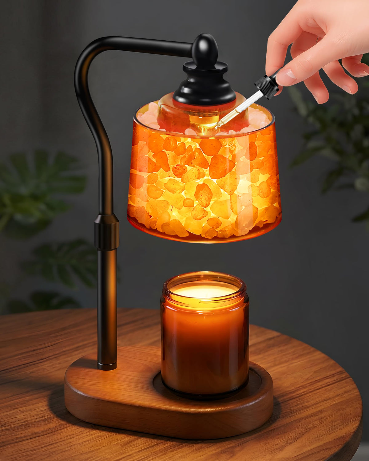 CaHomet 3-in-1 Candle Warmer Lamp with Timer Dimmable, Himalayan Salt Lamp & Passive Diffuser, Gifts for Women, House Warming Gifts, Wax Melt Warmer for Jar Candles (Black)