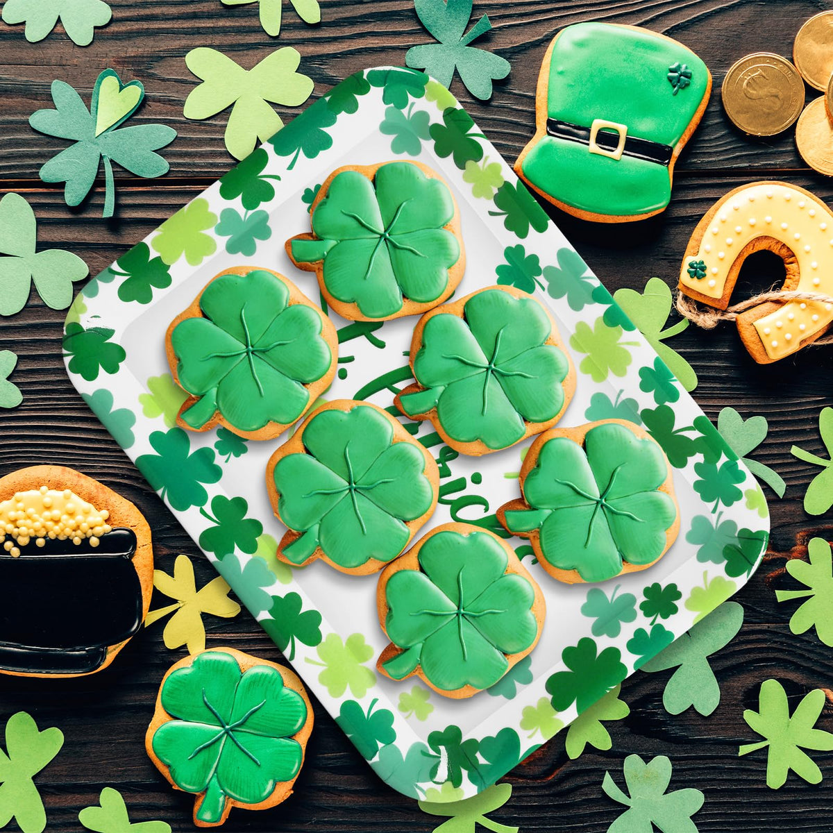 JarThenaAMCS 3Pcs Happy St. Patrick' s Day Serving Trays Shamrock Reusable Serving Dishes Lucky Clover Platter for Irish Holiday Party Sharing Snacks Fruits Dessert, 13 x 10 Inch