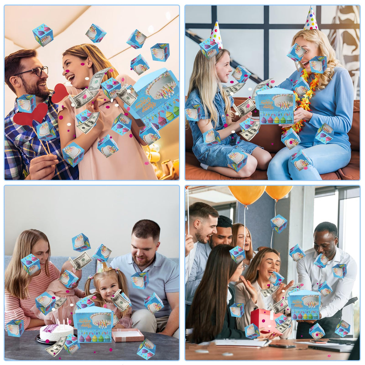 Surprise Gift Box Explosion for Money, Unique Folding Bouncing Red Envelope Gift Box with Confetti, Cash Explosion Luxury for Birthday Anniversary Valentine Proposal (15 Bounces) (Blue Birthday)