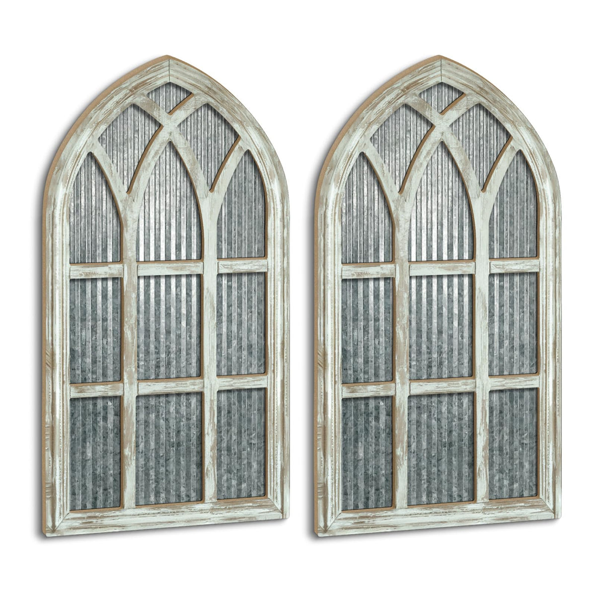 Putuo Decor Weathered White Gothic Arch Window Wall Decor, Rustic Cathedral Frame for Farmhouse Living Room Hallway