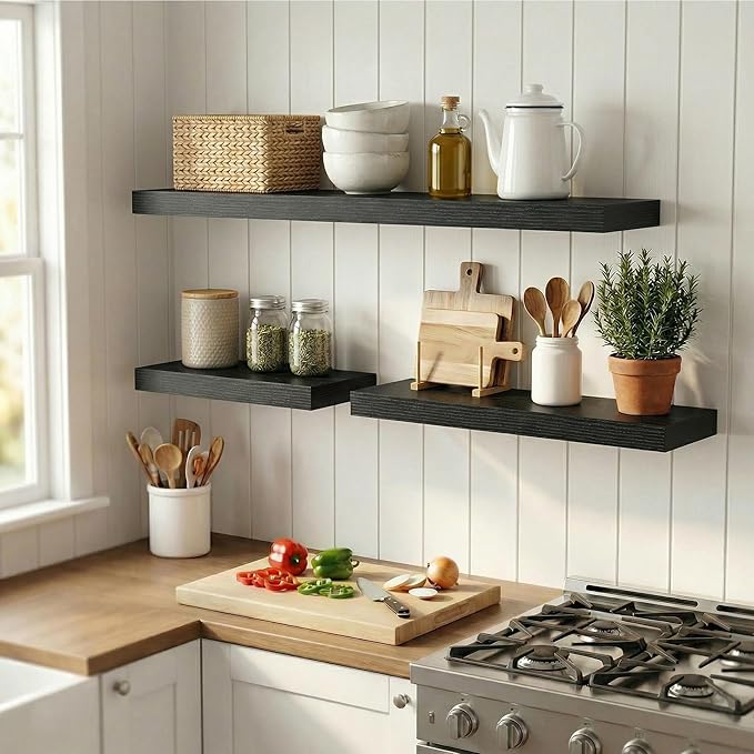 12 inch Deep Floating Shelves for Wall, 48 inch Wide Engineered Wood Wall