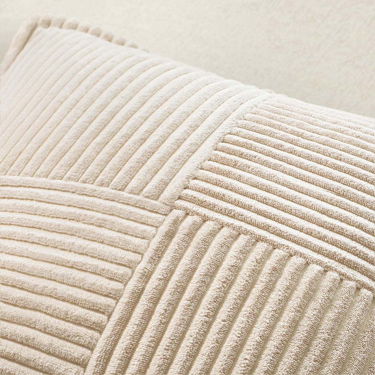MIULEE Decorative Throw Pillow Covers for Couch Bed Livingroom 18x18 Inch Set of 2 Beige Boho Accent Throw Pllows Broadside Striped Patchwork Soft Corduroy Pillowcases