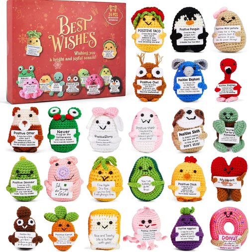 Advent Calendar 2025 - 24-Day Positive Crochet Animals Countdown for Kids & Adults | Handmade Emotional Support Toys