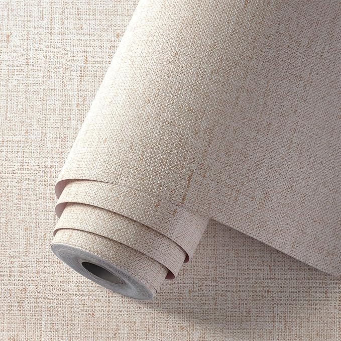 Beige Textured Contact Paper Grasscloth Wallpaper Peel and Stick Linen Self
