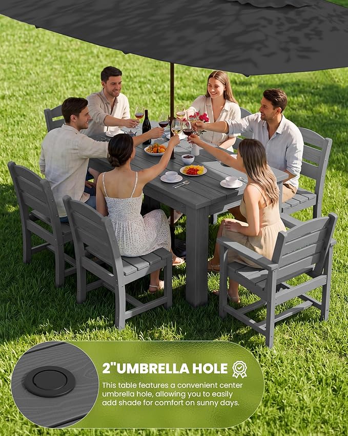 SERWALL Outdoor Dining Set for 8 – HDPE Patio Set