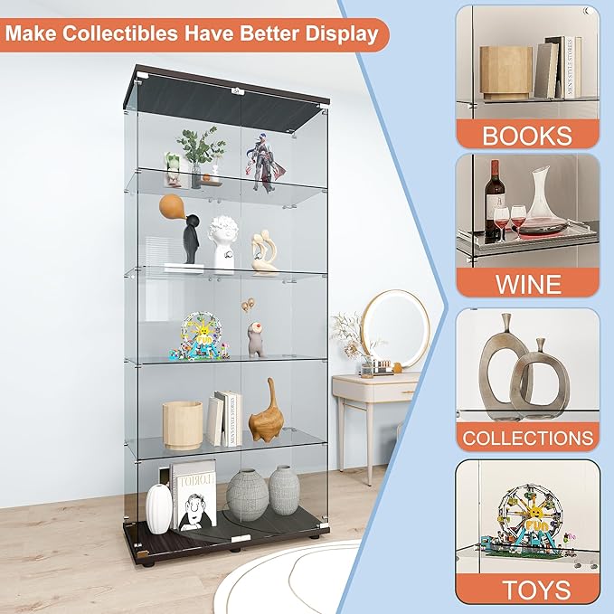 FANYUSHOW 5-Shelf Tempered Glass Display Cabinet