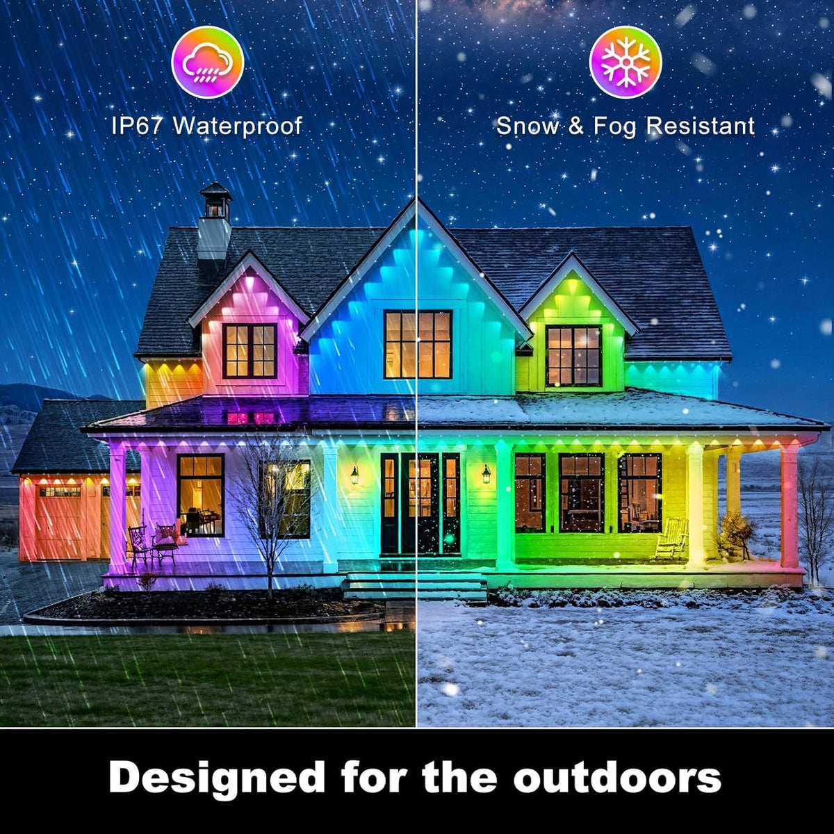 RCUICA 300FT Permanent Outdoor Lights Waterproof with Smart App Control Remote,DIY Scene Modes,Music Sync hronization,Eaves Lights for Garden Decor,Deck,Christmas