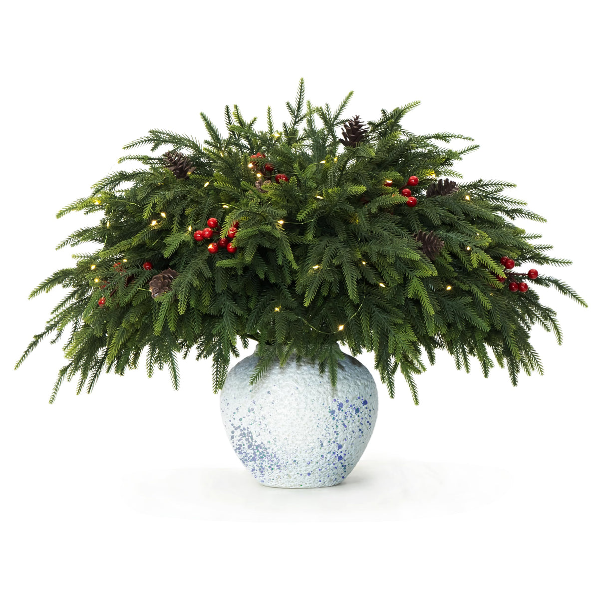 QXXQ 12-Piece Set 24" Artificial Norfolk Pine Branches - Christmas Decorations - Faux Christmas Greenary - Faux Norfolk Pine Stems for DIY Crafts Garland Wreath Home Decor- Free LED String Lights