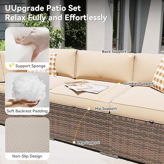 Aoxun Patio Furniture Set with Umbrella, 8 Piece Outdoor Sectional Sofas
