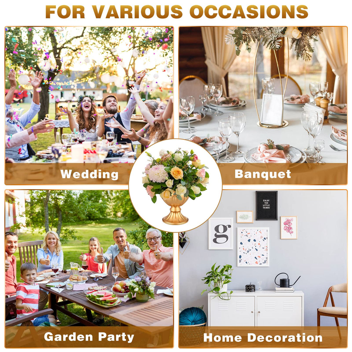Rtteri 20 Pcs Mini Gold Metal Vase Wedding Flowers Gold 5.1inch Tall Metal Compote Vase Bulk Table Centerpieces Decoration for Wedding Party Anniversary Ceremony Birthday