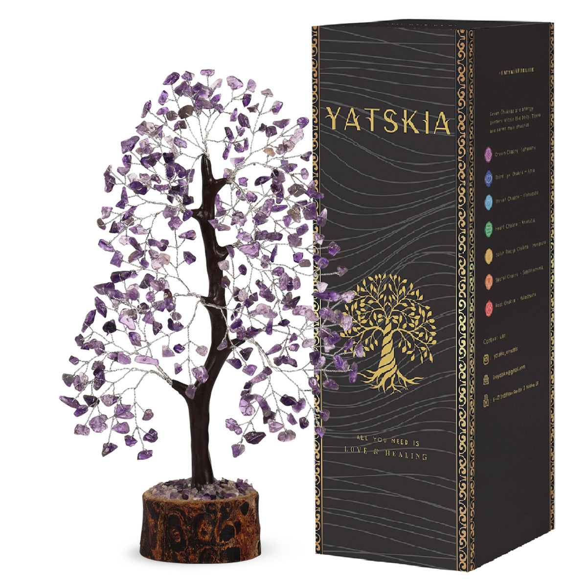 YATSKIA Amethyst Tree, Crystal Tree for Positive Energy, Amethyst Crystals, Gemstone Feng Shui Decor, Crystals and Healing Stones, Unique Home Decor Gifts
