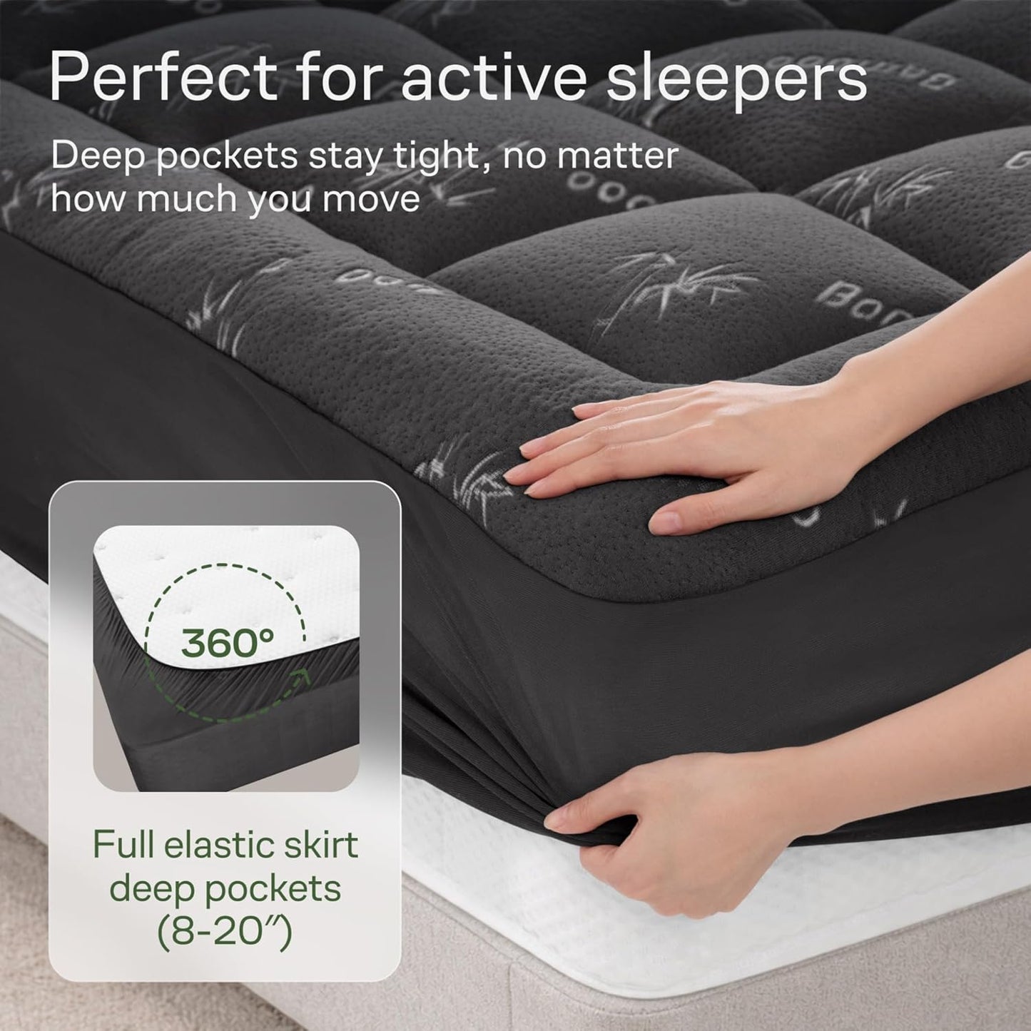 Niagara Ultra Soft King Size Mattress Topper - Bamboo Viscose Pillow Top for Back Pain Relief | Naturally Cooling, Dark Gray