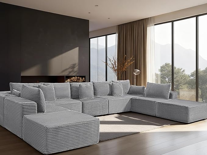 168" Cloud Sectional Couch, Comfort U Shaped Sofa