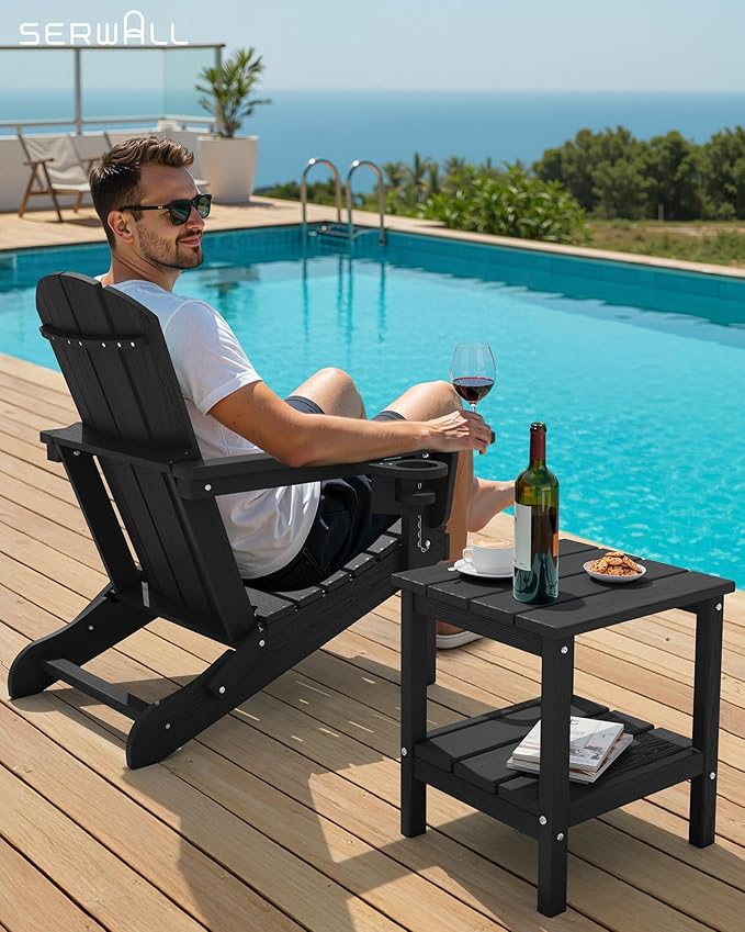 SERWALL 2-Tier HDPE Outdoor Side Table, Weatherproof Rectangular Adirondack