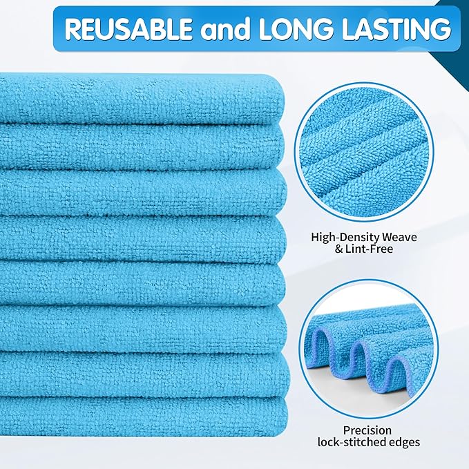 FIXSMITH Blue Microfiber Cleaning Cloth -Pack of 8, Highly Absorbent Cleaning