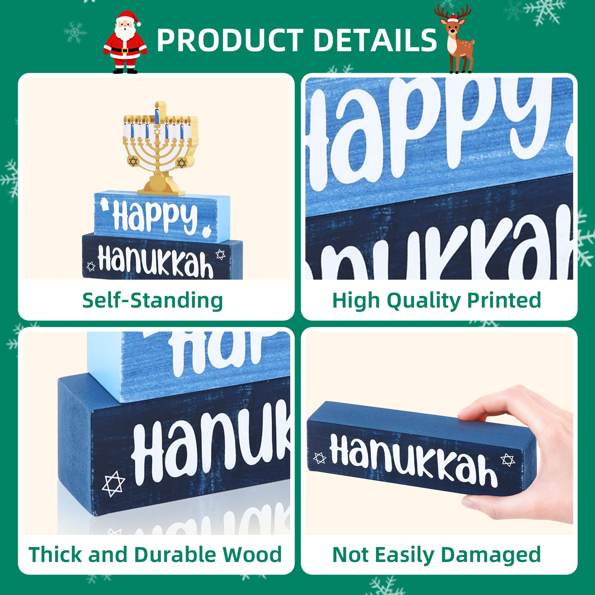 3 Pcs Hanukkah Wooden Tiered Tray Decor, Menorah Decorations Gifts for Home, Jewish New Year Table Centerpiece for Xmas Party Kitchen Office