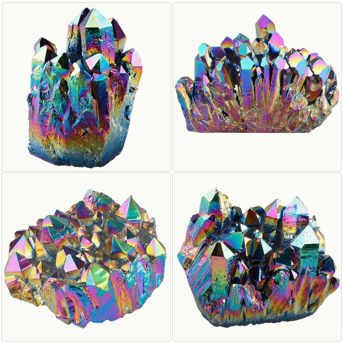 SUNYIK Rainbow Aura Titanium Coated Crystal Cluster,Quartz Drusy Geode Gemstone Specimen Figurine(0.4-0.45lb)