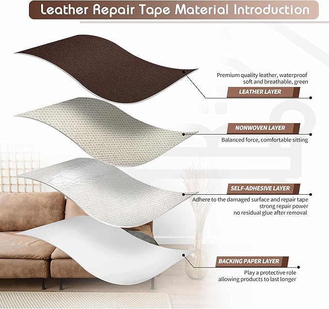 KING MOUNTAIN Leather Repair Patch, 16 x 60 Inches self Adhesive Leather Repair
