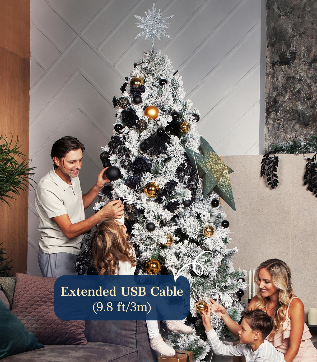Luxspire Christmas Tree Topper, 3D Lighted Star Tree Topper with USB Plug-in & Remote Control, 9.6" Christmas Tree Star Lights for Home Holiday Decor, 6H Timer & 8 Lighting Modes, Silver