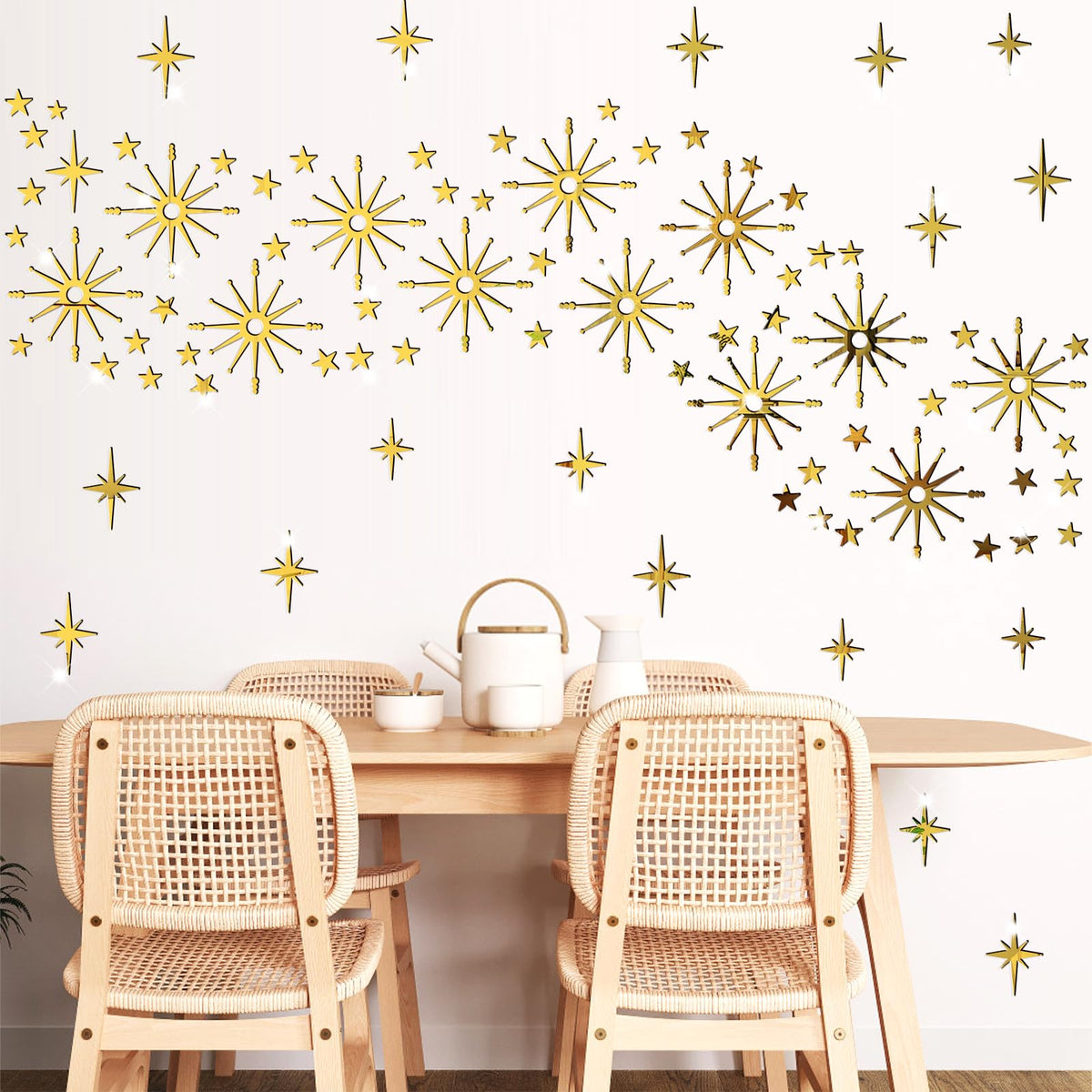 Star Wall Decals Gold Stars Stickers Ceiling Decor Removable Acrylic Mirror Decal Peel and Stick Sparkle Sticker for Wall 3D Midcentury Mirror Art Murals for Bedroom Living Room Nursery Decorations